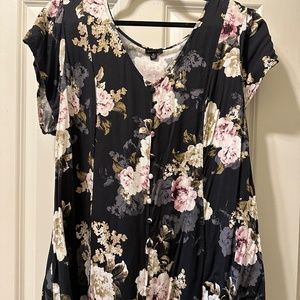 Black top with pink floral print